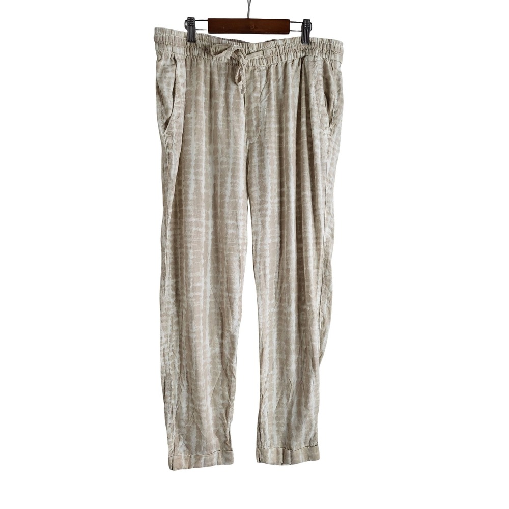 Old Navy Linen Blend Tapered Pants Beige Tie Dye Elastic Waist L Beachy Coastal